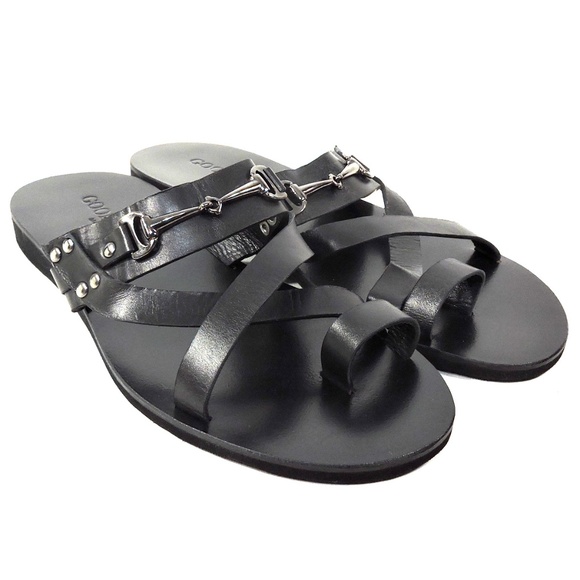 GOODMAN ?? MEN\'S BLACK LEATHER FLAT COMFORT SUMMER SANDALS main image 6